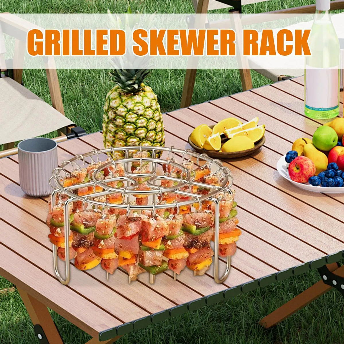 Stainless Steel BBQ Skewer Rack – Air Fryer & Oven, 24 Skewers