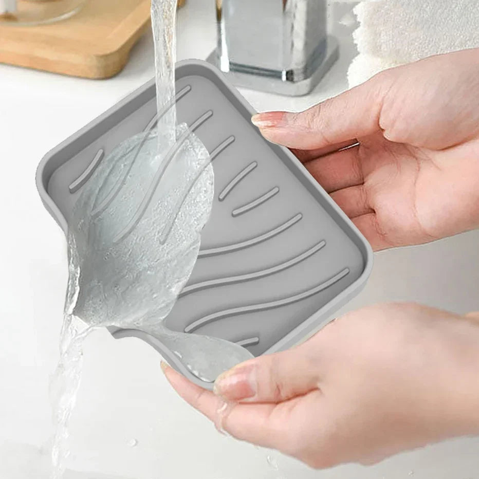 1-Pack Silicone Drain Soap Box Kitchen Bathroom Anti-slip Sink Tray