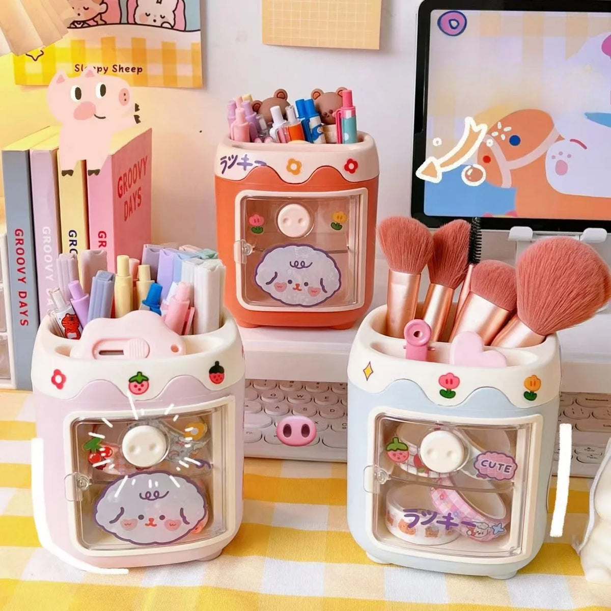 Cute Pig Pen Holder Student Large-capacity Desktop Storage Bucket
