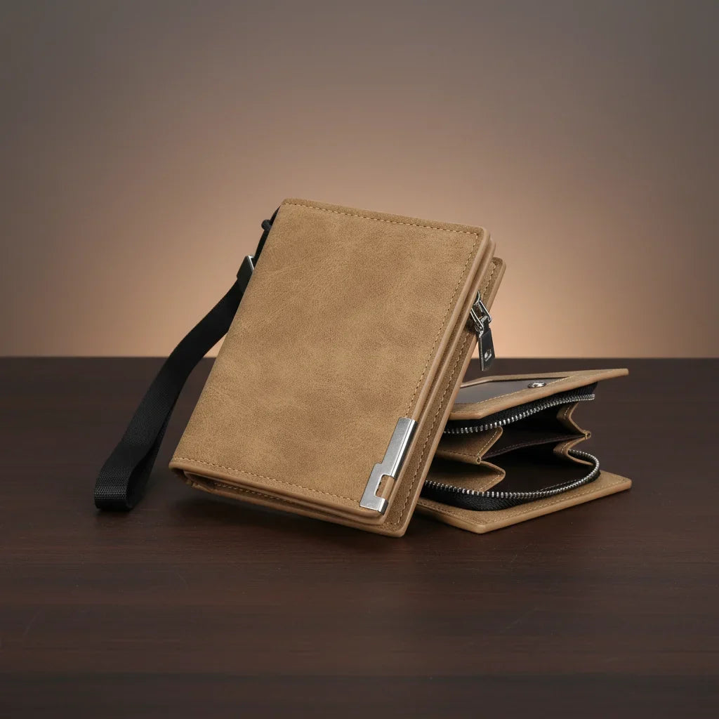 Men's Retro Short PU Leather Wallet | Snap & Zipper