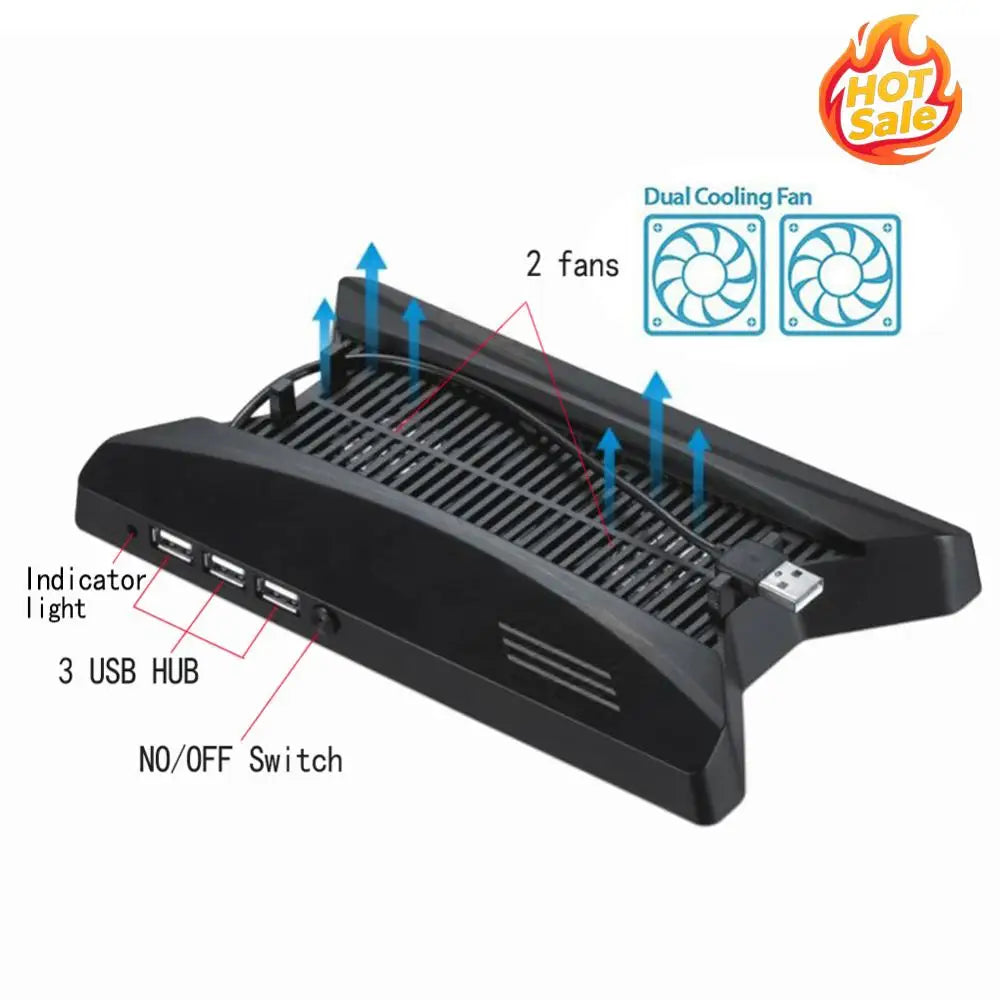 PS4 Pro Vertical Stand – Dual Cooling Fans & 3-Port USB Hub