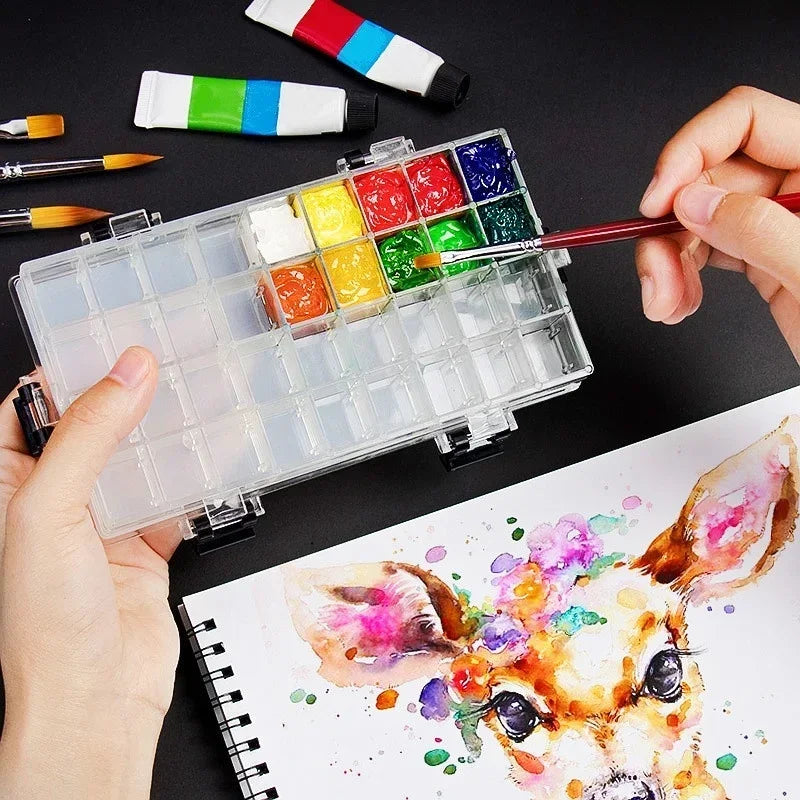 24-Grid Leakproof Watercolor Paint Palette Storage Box