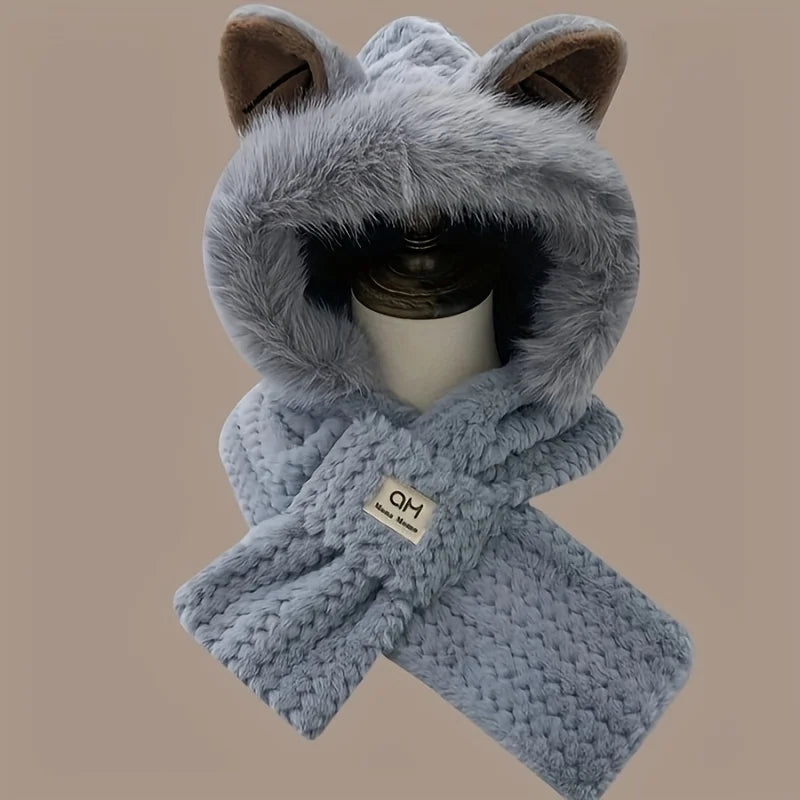 Kawaii Cat Ears Beanie Pom-pom Women's Winter Hat Furry Collar