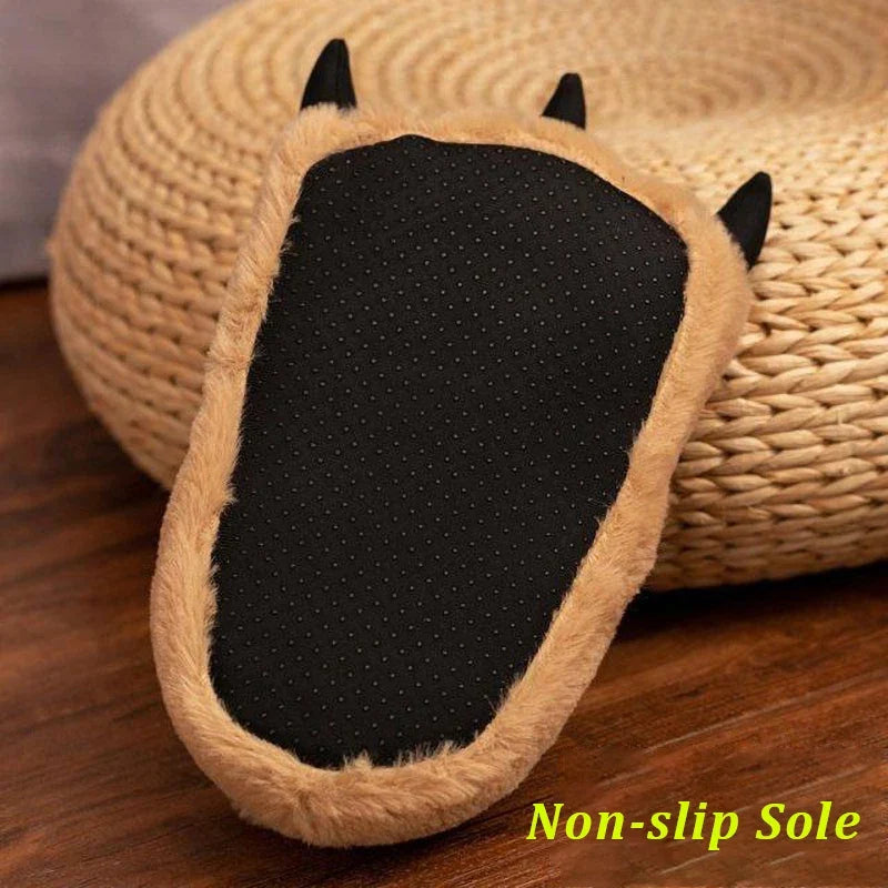 Lorilury Women's Fluffy Faux Fur Bear Paw Indoor Slippers