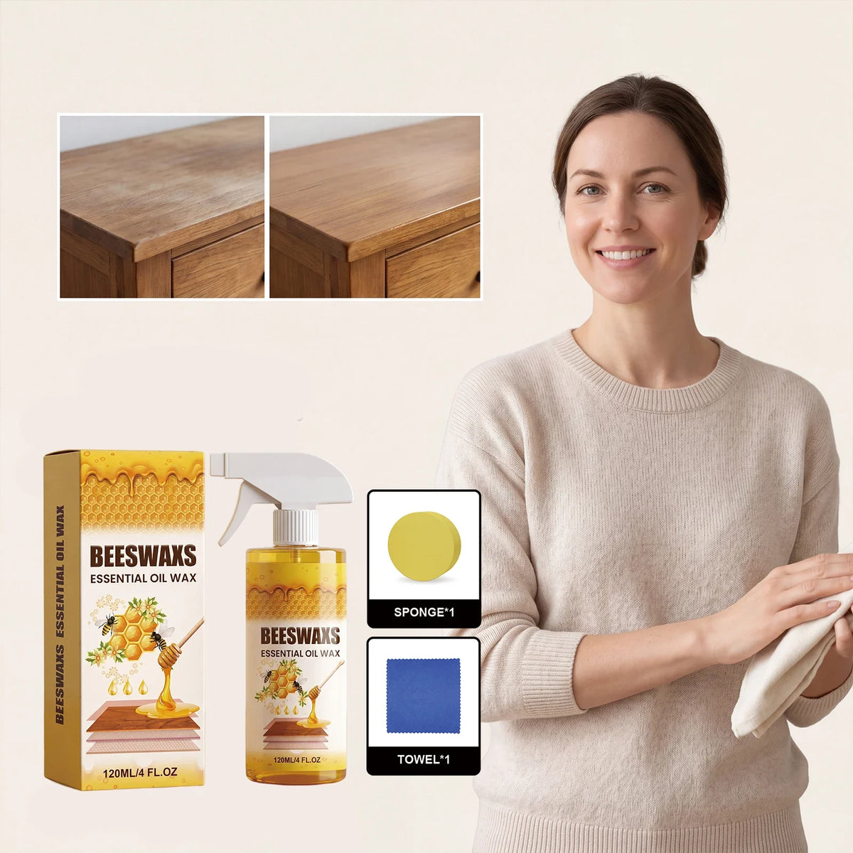 Beeswax Furniture Polish Spray – Wood Gloss & Care 120ml