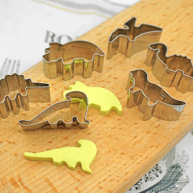 6-Piece Dinosaur Cookie Cutters – Stainless Steel Baking Set