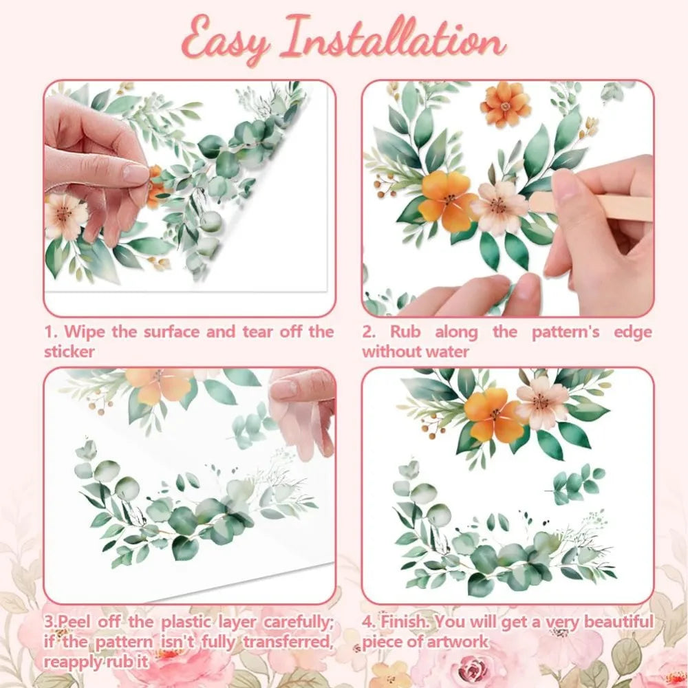 Rub-On Transfer Decals – Leaf & Flower Wreath 6×12" 3-Pack
