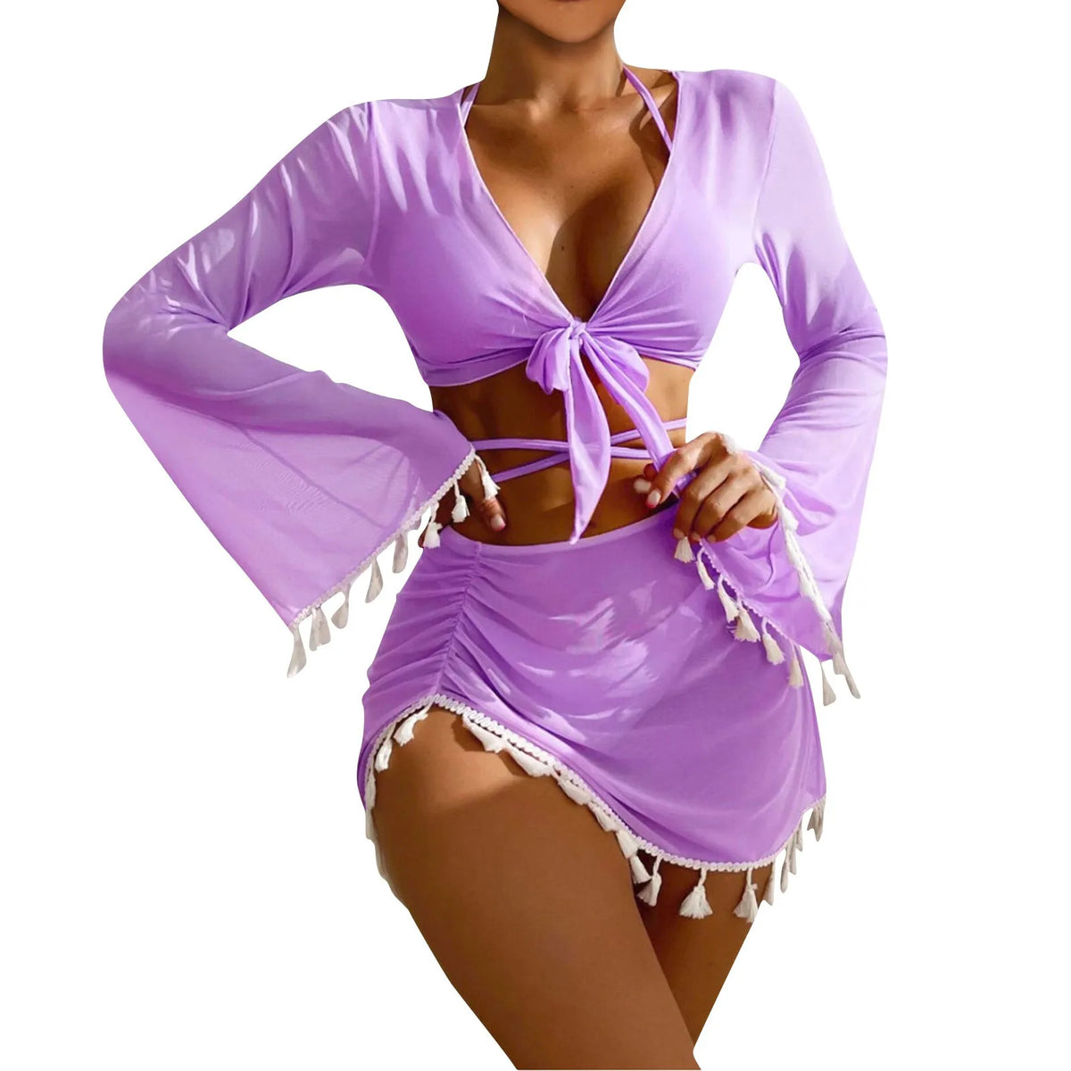 Women's 4-Piece High Waist Bikini Set with Cover-Up Skirt