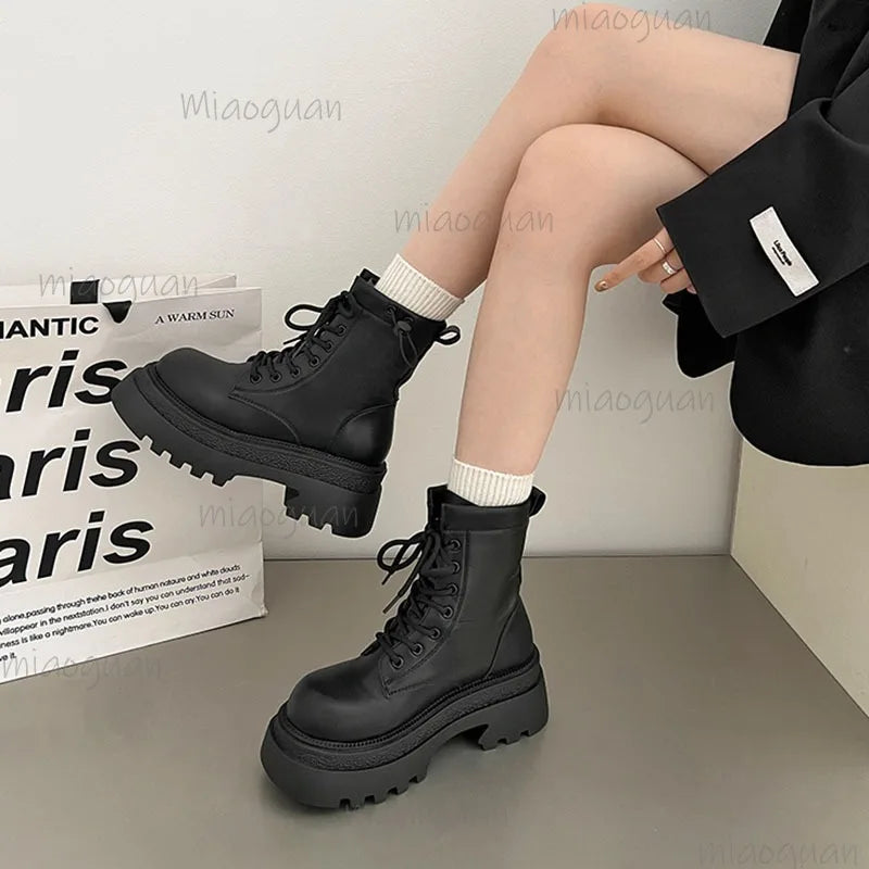 Women's Retro Platform Ankle Boots – British Square Heel