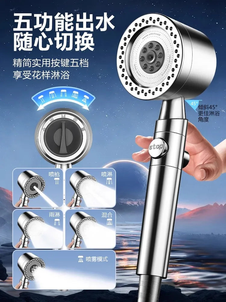 Black 9-in-1 High Pressure Shower Head | 6 Modes & Filter