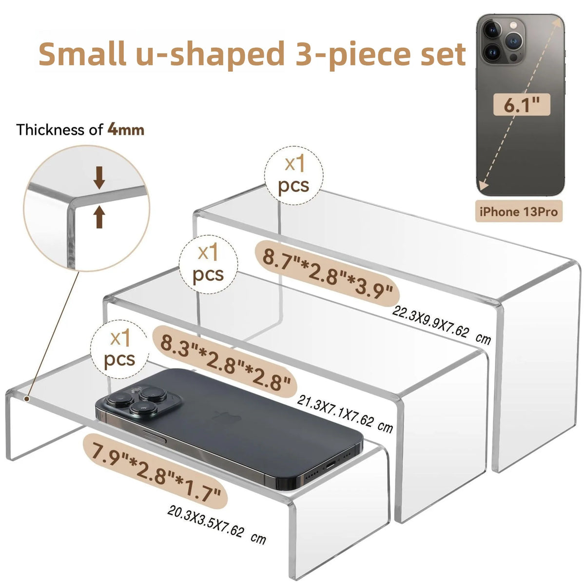 Acrylic U-Shaped Stackable Shelf | Figurine & Pastry Organizer