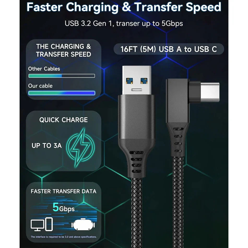 5M USB-A to USB-C Link Cable for Meta Quest 2 VR Headset