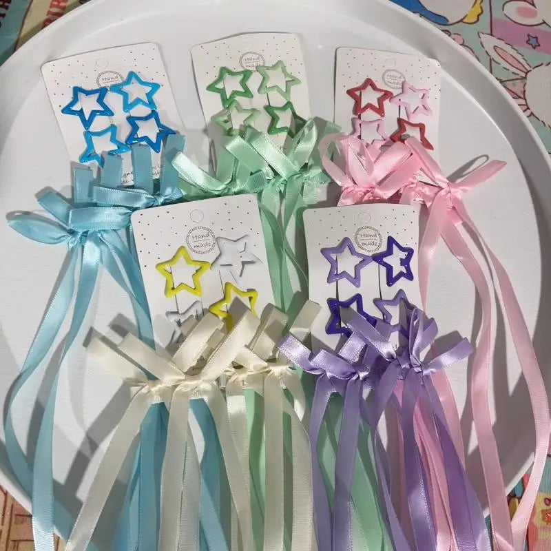 6-Piece Kawaii Star Barrettes – Y2K Hair Clips & Bow Set