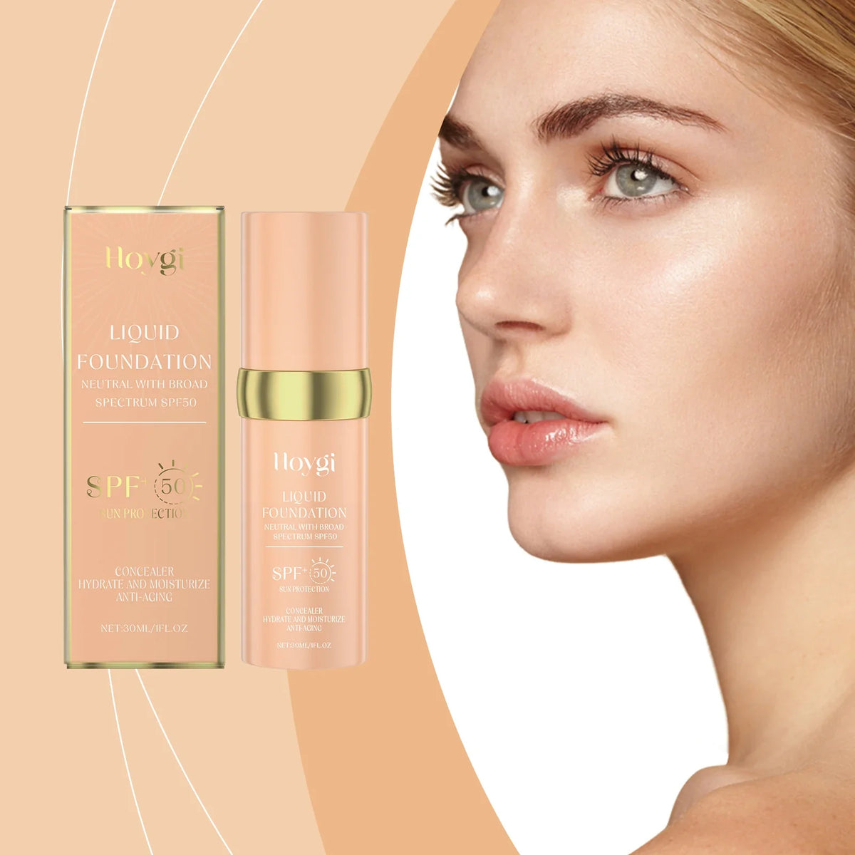 Hoygi SPF 50 Liquid Foundation – Full Coverage, Waterproof