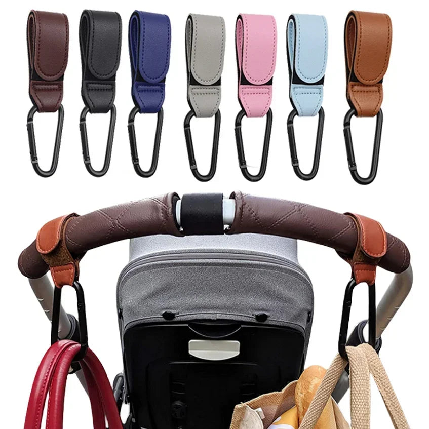 PU Leather Stroller Hooks – Adjustable Bag Hangers, 2 Pack