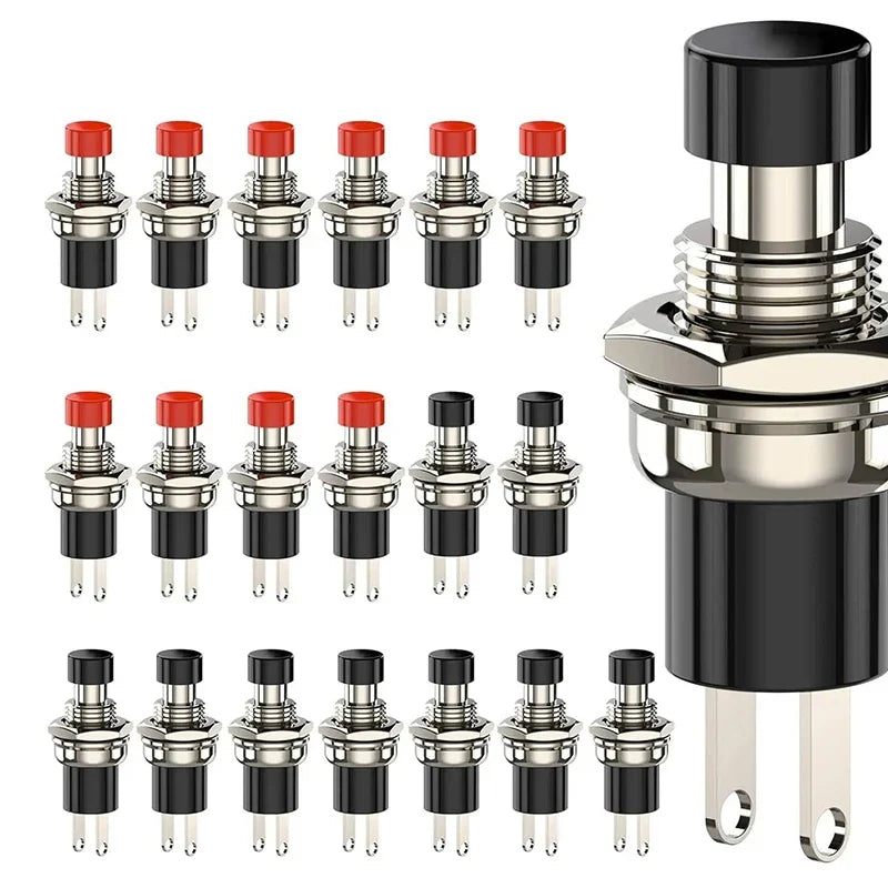 1A 250VAC SPST Mini Pushbutton Switches Normally Open NO Black Red