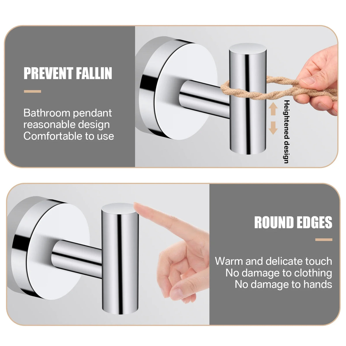 2-Pack Stainless Steel Wall Towel & Robe Hooks | Polished