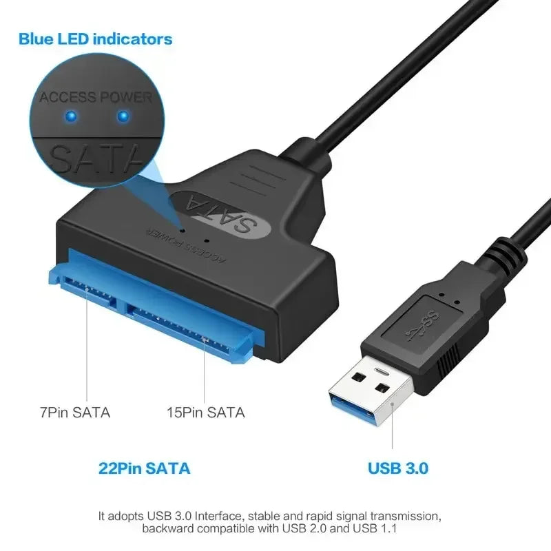 USB 3 0 SATA Cable External HDD SSD Hard Drive 22 Pin Adapter III