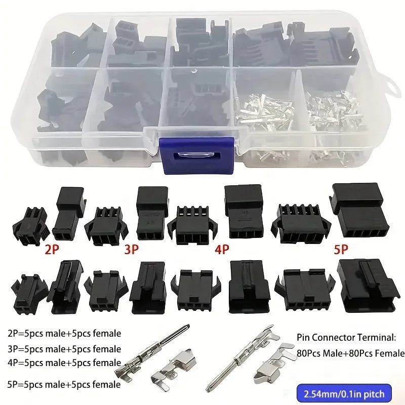 200pcs JST SM 2.54mm Connector Kit – 2/3/4/5 Pin Crimp Terminal