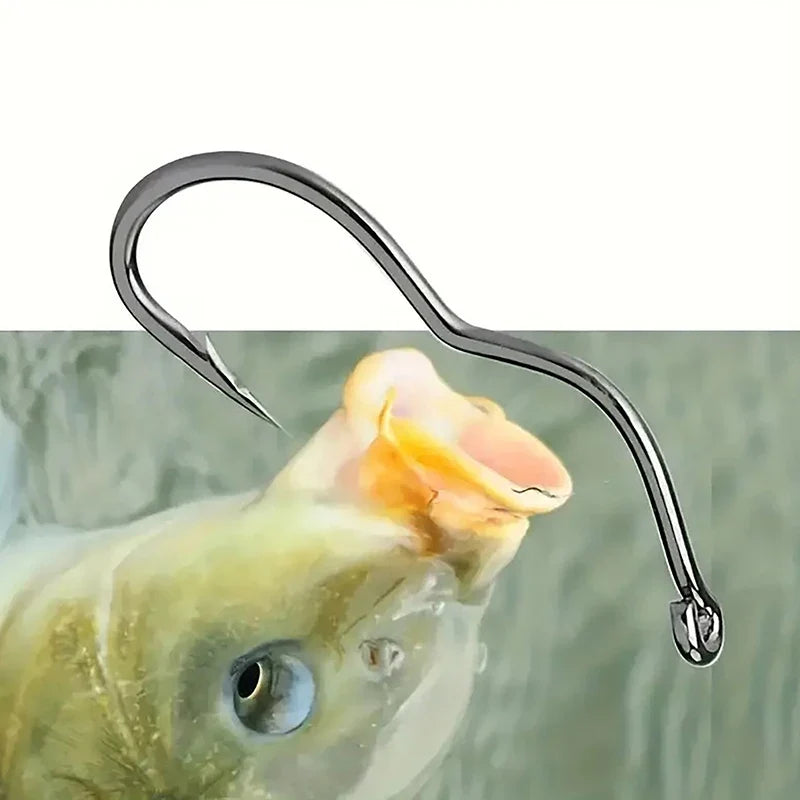 50-Pack Crank Fishing Hooks – High Carbon Steel, Sizes 5#–14#