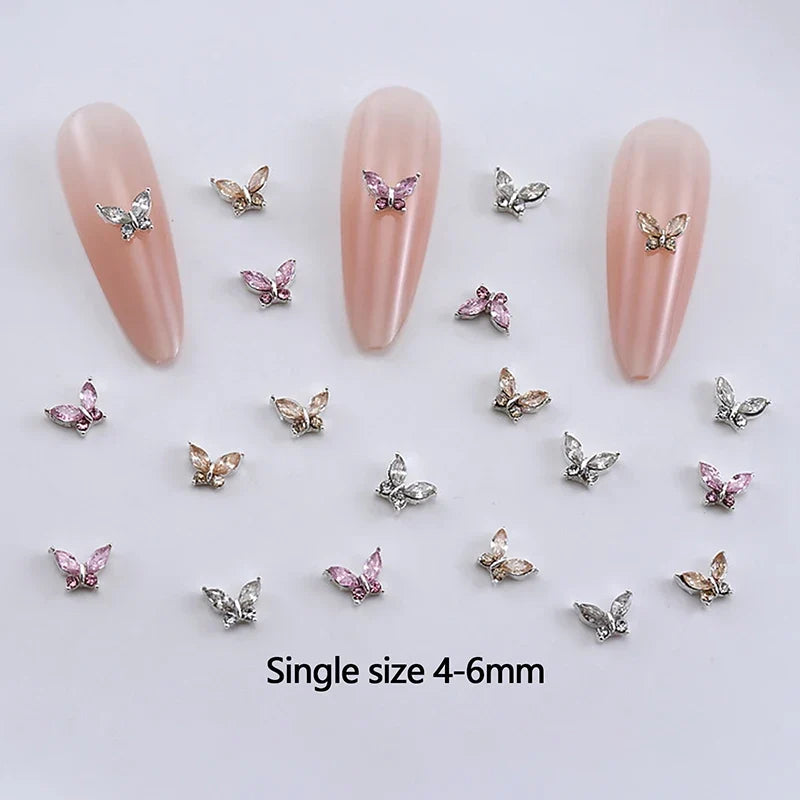 10pcs 3D Crystal Butterfly Nail Art Charms | Alloy Rhinestone Decor