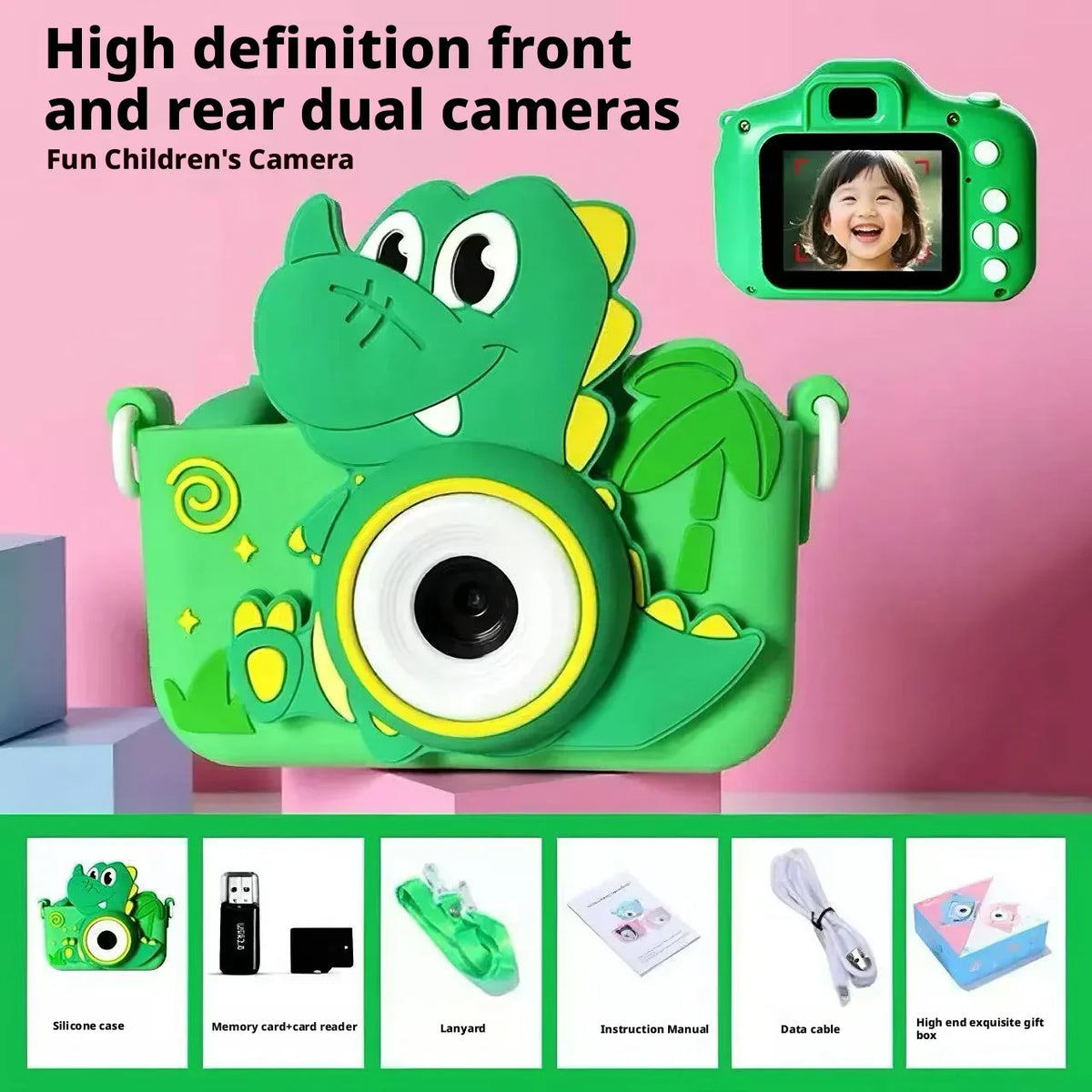 Dinosaur Kids Digital Camera | Dual Lens 1080P Toy Camera