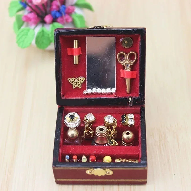 1:12 Miniature Wooden Jewelry Box – Retro Dollhouse Furniture