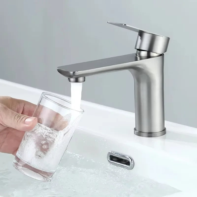 Brushed Gray Stainless Steel Bathroom Faucet | Single Handle