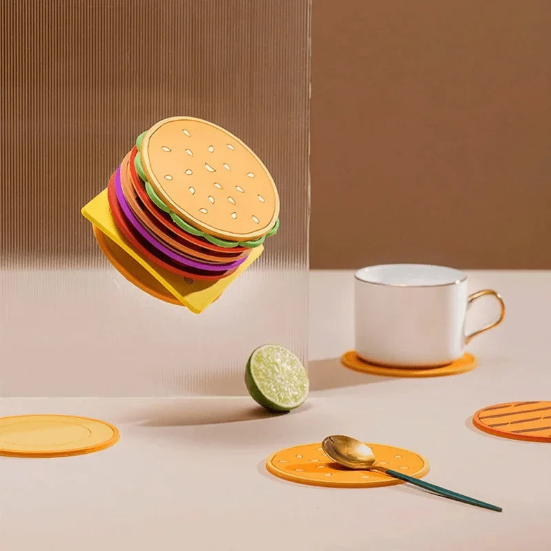 8pc Burger Shape Coaster Set – Fun Novelty Cup Mats for Home