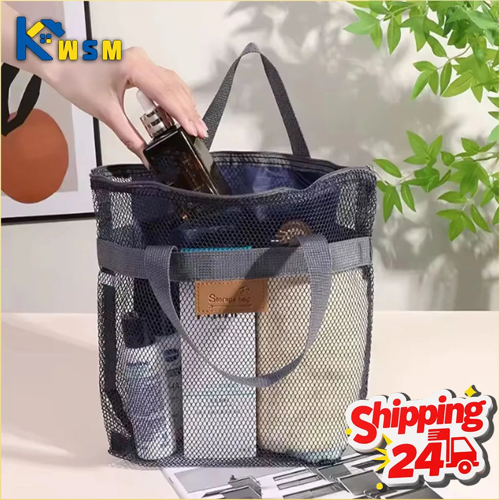 Travel Beach Tote Bag with Mesh Pockets – Swim & Gym Organizer