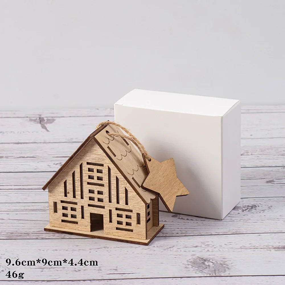 Battery-Powered Wooden Log Cabin Christmas Ornament