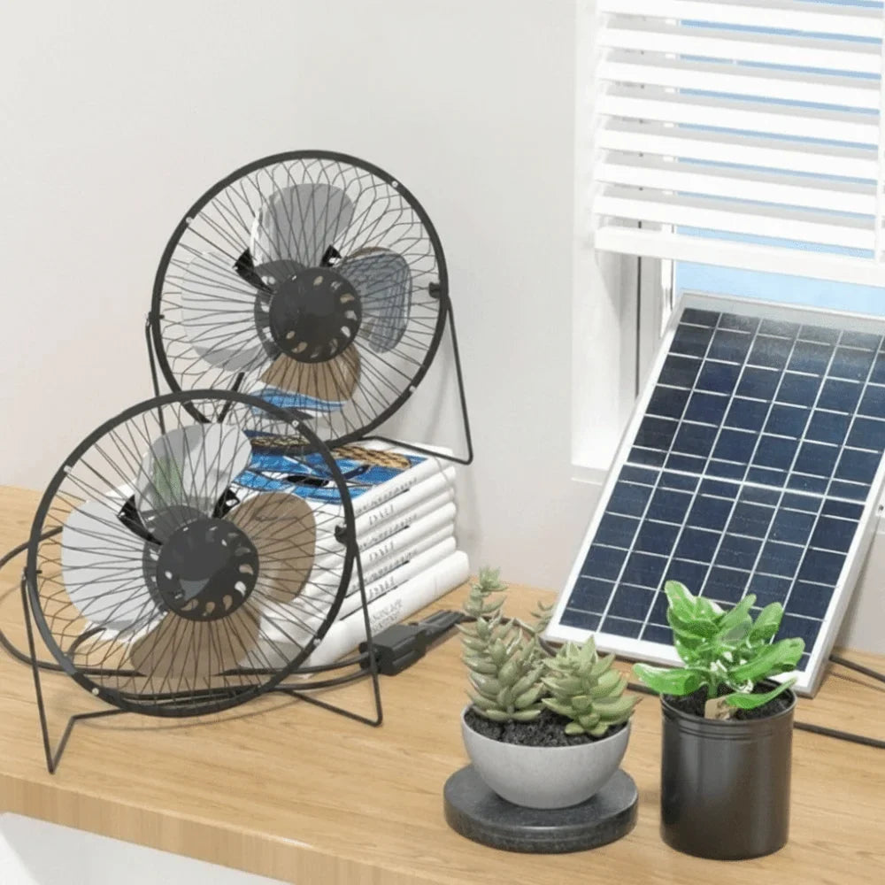 Solar USB Dual-Power Portable Fan – Waterproof & Low Noise