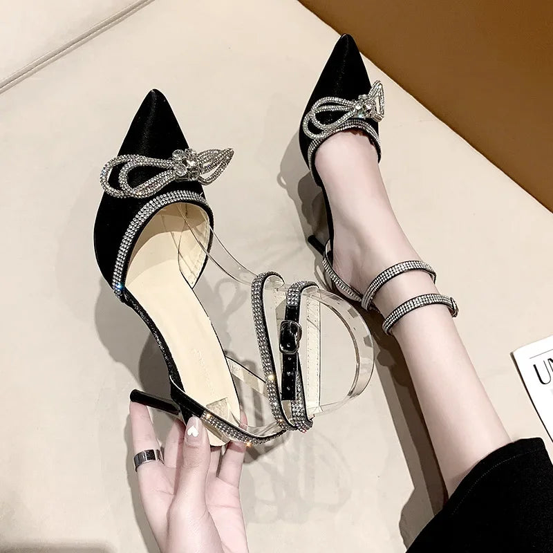 Women's Rhinestone Slingback High Heels – Elegant Wedding Sandals
