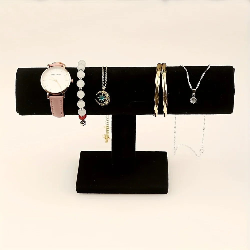 Black Velvet Coil T-shelf Bracelet Necklace Jewelry Display Organizer