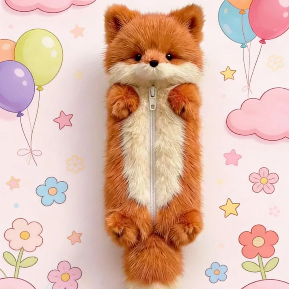 Plush Fox Pencil Case | Large Capacity Animal Stationery Pouch