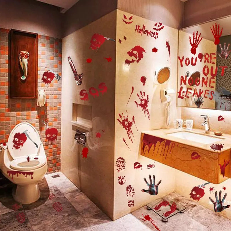 Halloween Decoration Horror Bloodstain Wall Sticker Handprint Blood