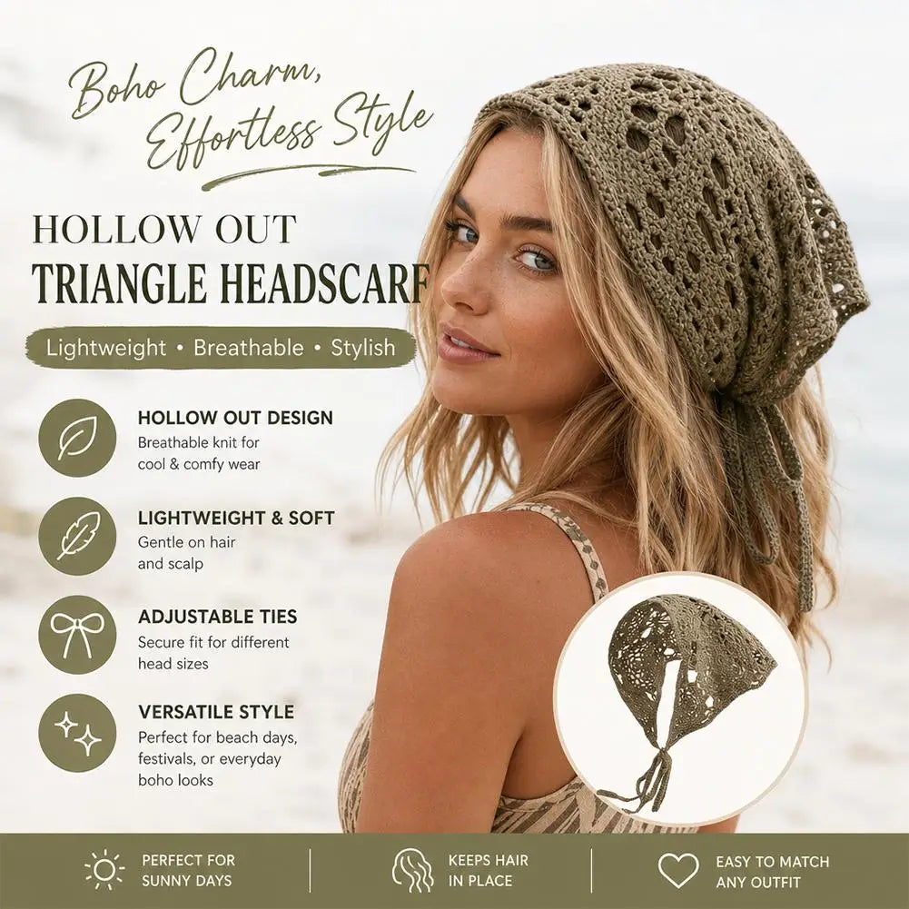 French Hollow Triangle Headband Towel Women Beige Crochet Headbands