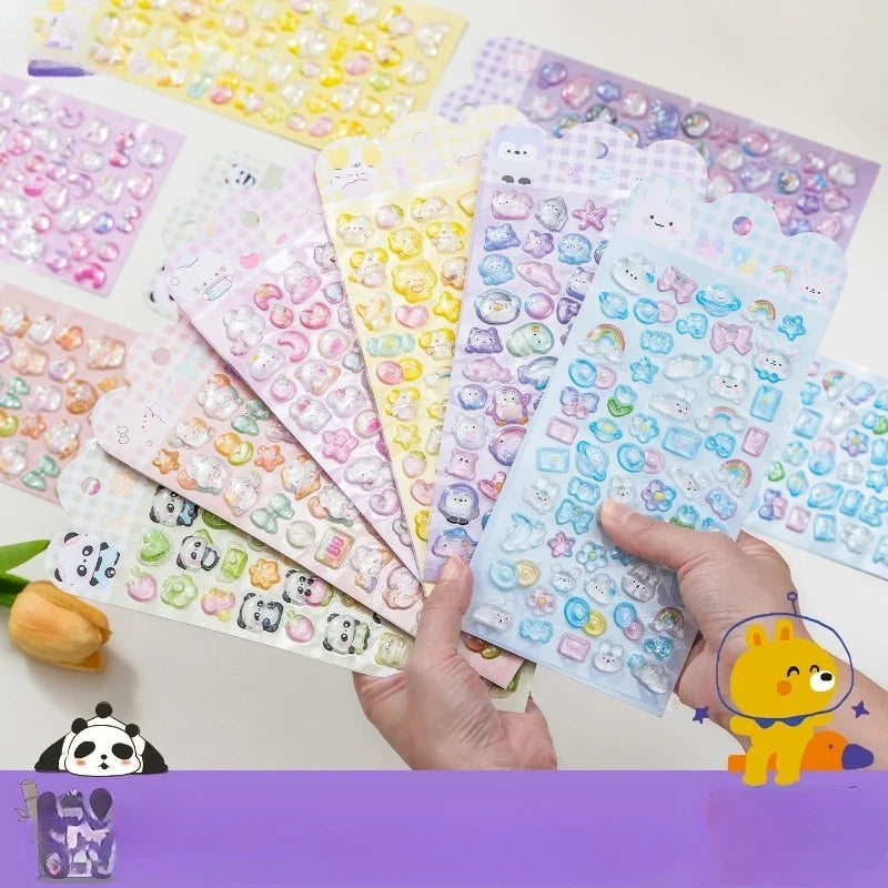 3D Relief Cartoon Crystal Stickers – Phone, Journal & Anime Decor