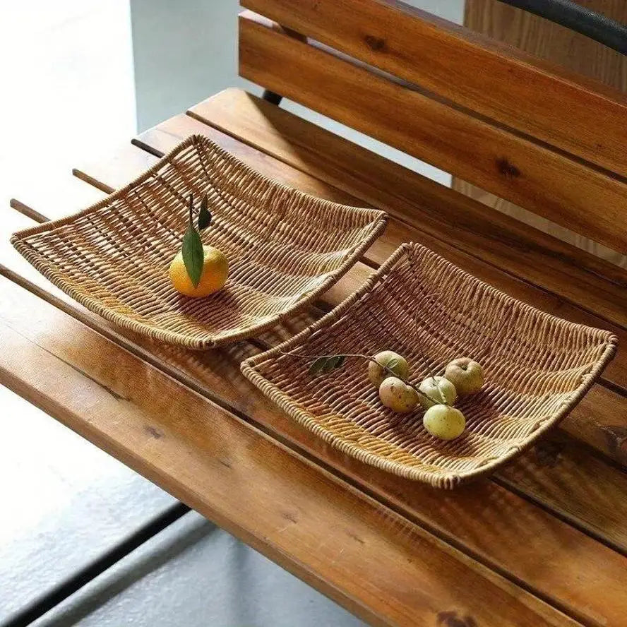 Handwoven Rattan Storage Basket – Wicker Tray for Kitchen & Picnic