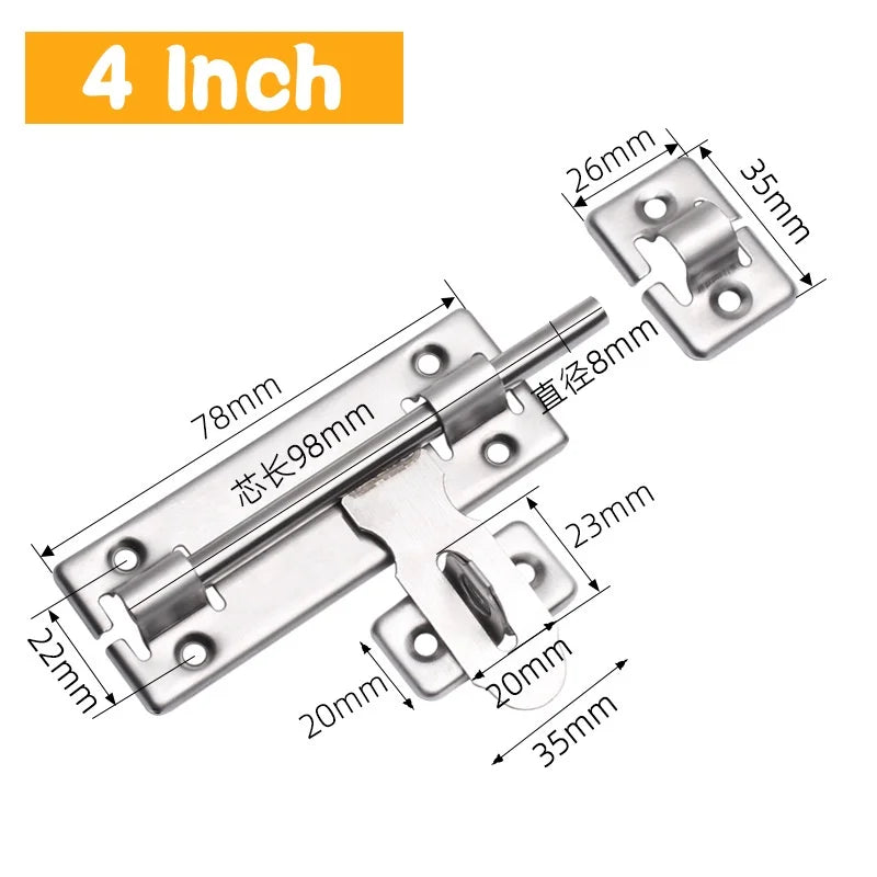 Stainless Steel Barrel Bolt Latch with Padlock Clasp 4/6/8 In
