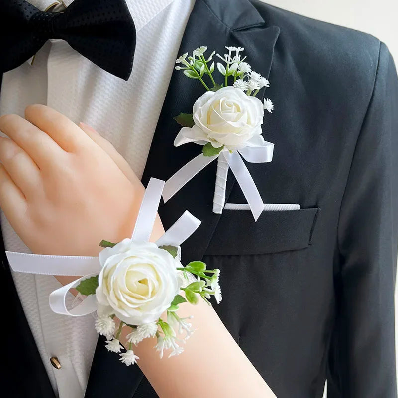 Meldel Corsage Men Wedding Rustic Boutonniere White Bridal Wrist
