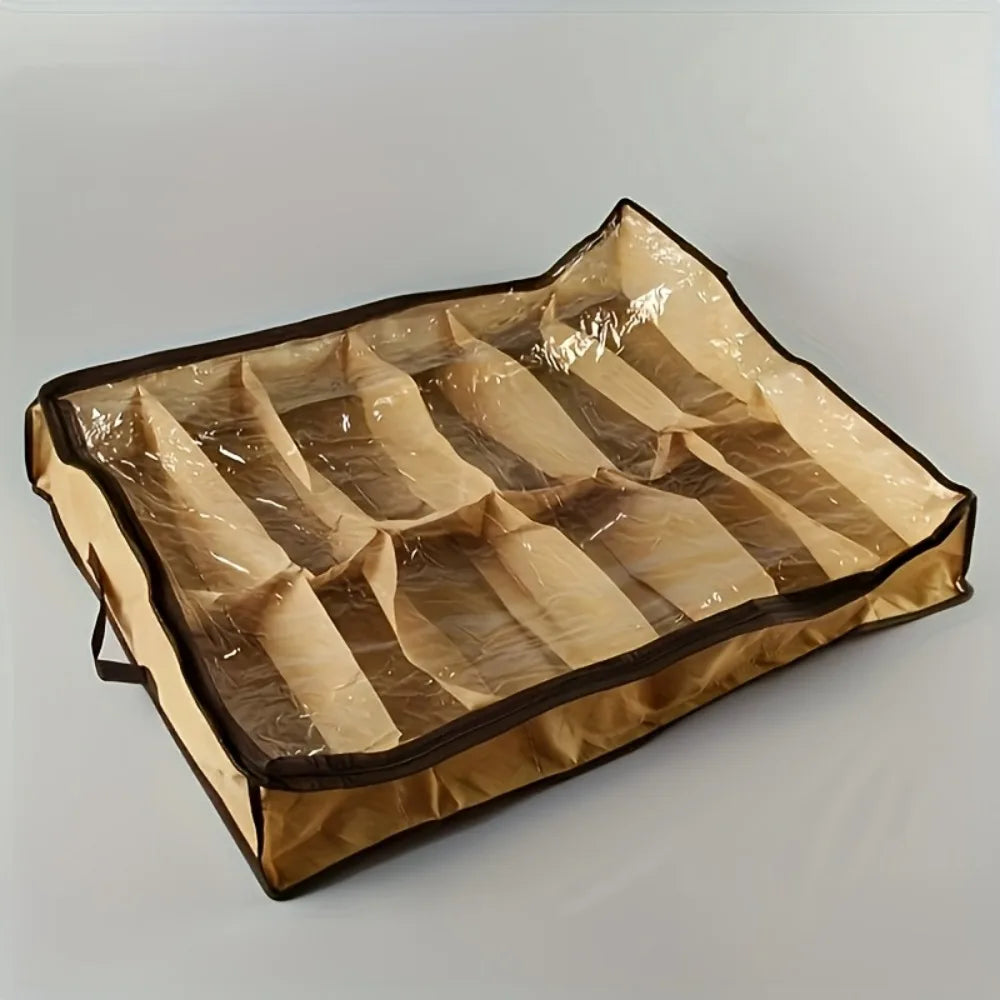 12-Compartment Clear Zippered Storage Box Shoes Underwear Transparent
