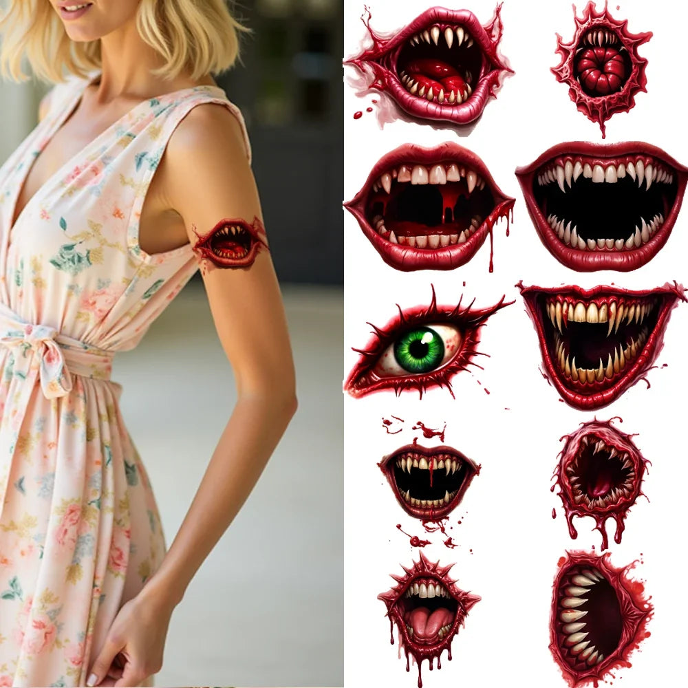12-Pack Halloween Temporary Tattoos – 3D Waterproof Body Stickers