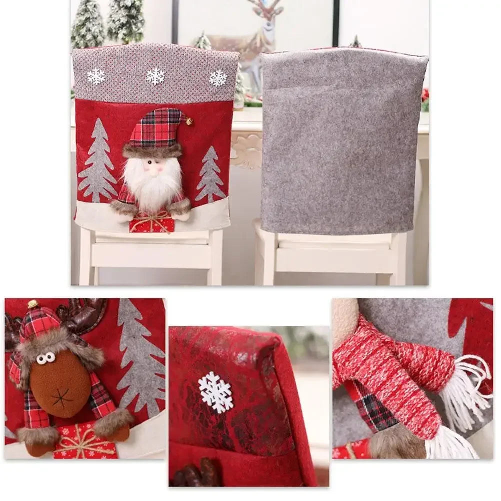 Christmas Chair Covers Set – Santa, Snowman & Reindeer 3 Pack