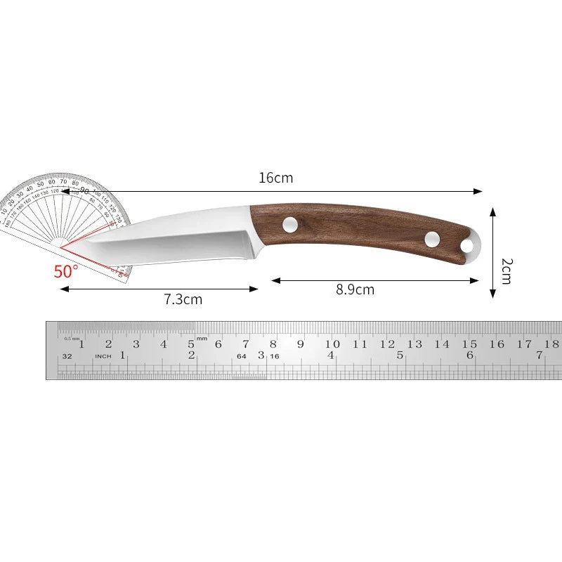 Sharp Stainless Steel Fruit Knife – Solid Wood Handle & Sheath
