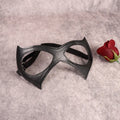 Half Face Cat Eye Costume Mask Woman Black Leather Masquerade