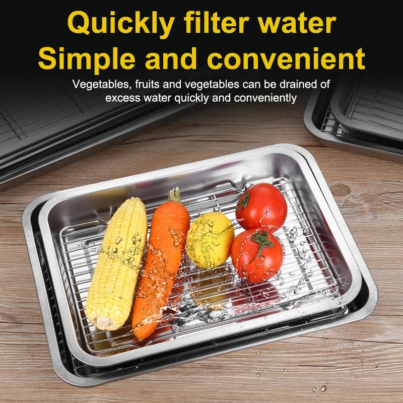 Stainless Steel Baking Tray Removable Cooling Rack Non-stick BBQ Pan