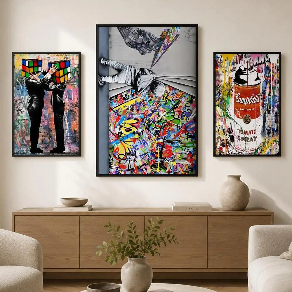 Banksy-Style Peel & Stick Wall Poster – Waterproof PVC HD Art