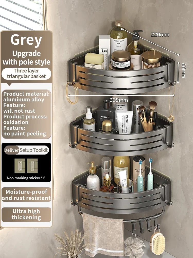 YUNJIEYA Adhesive Corner Shower Shelf | No-Drill Aluminum Rack