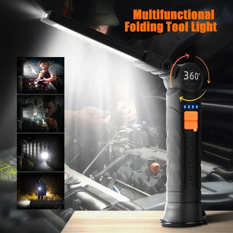 COB LED Work Light Flashlight – USB Rechargeable Magnetic Torch